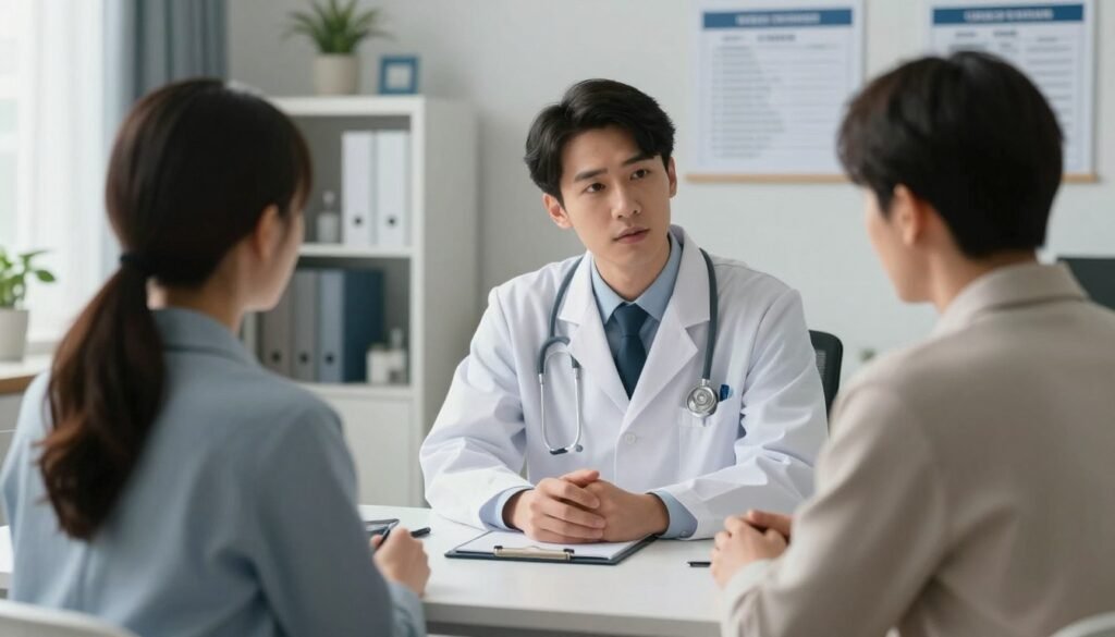 A medical consultation scene where a doctor and patient are looking at a treatment plan, focusing on Consulta médica para tratamento de insônia, professional and empathetic ambiance.