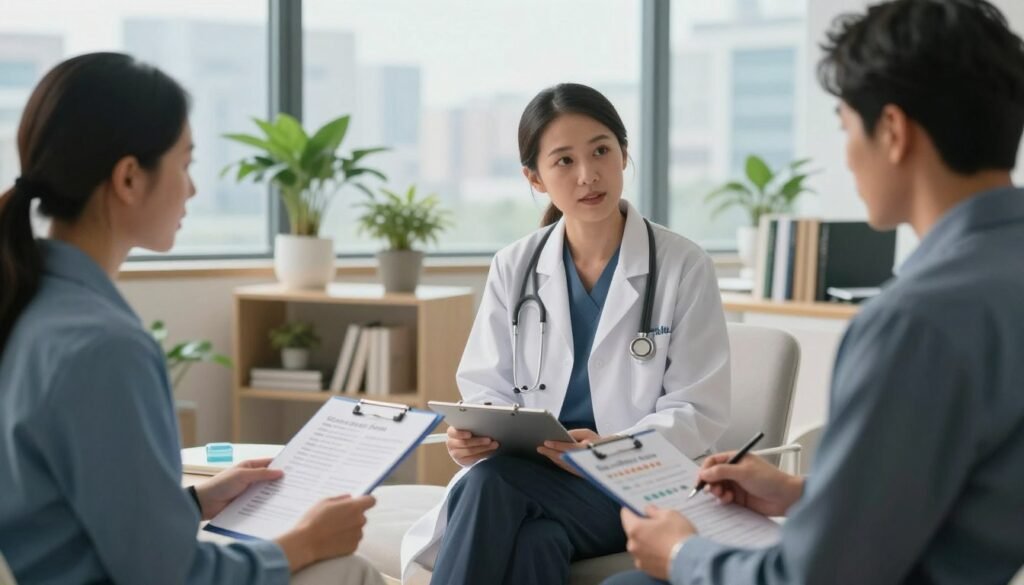 A professional setting illustrating the process of selecting the right antidepressant medication tailored to individual needs. In the foreground, a diverse group of three healthcare professionals, dressed in smart business attire, are engaged in a discussion, holding patient profiles and medication charts. The middle ground features a modern, well-lit office filled with potted plants and medical books, creating a calm atmosphere. In the background, a large window reveals a serene cityscape under bright, natural lighting, conveying hope and clarity. The image exudes a mood of professionalism and empathy, emphasizing the importance of personalized care in mental health treatment, with soft shadows and warm tones enhancing the supportive atmosphere. A professional setting illustrating the process of selecting the right antidepressant medication tailored to individual needs. In the foreground, a diverse group of three healthcare professionals, dressed in smart business attire, are engaged in a discussion, holding patient profiles and medication charts. The middle ground features a modern, well-lit office filled with potted plants and medical books, creating a calm atmosphere. In the background, a large window reveals a serene cityscape under bright, natural lighting, conveying hope and clarity. The image exudes a mood of professionalism and empathy, emphasizing the importance of personalized care in mental health treatment, with soft shadows and warm tones enhancing the supportive atmosphere.