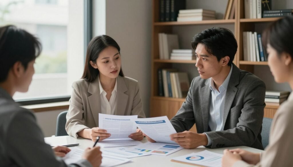 A serene office environment showcasing a professional setting. In the foreground, a diverse group of two individuals, one woman in modest business attire and one man in a smart casual outfit, sit at a round table, discussing paperwork related to social security benefits. Their expressions convey determination and a sense of strategy. In the middle ground, a large window allows soft, natural light to filter in, illuminating charts and documents spread across the table. The background features shelves filled with books and resources related to mental health and legal advice. The overall atmosphere is collaborative and supportive, promoting hope and resilience amidst challenges. The composition captures the essence of teamwork and problem-solving in a professional context. A serene office environment showcasing a professional setting. In the foreground, a diverse group of two individuals, one woman in modest business attire and one man in a smart casual outfit, sit at a round table, discussing paperwork related to social security benefits. Their expressions convey determination and a sense of strategy. In the middle ground, a large window allows soft, natural light to filter in, illuminating charts and documents spread across the table. The background features shelves filled with books and resources related to mental health and legal advice. The overall atmosphere is collaborative and supportive, promoting hope and resilience amidst challenges. The composition captures the essence of teamwork and problem-solving in a professional context.