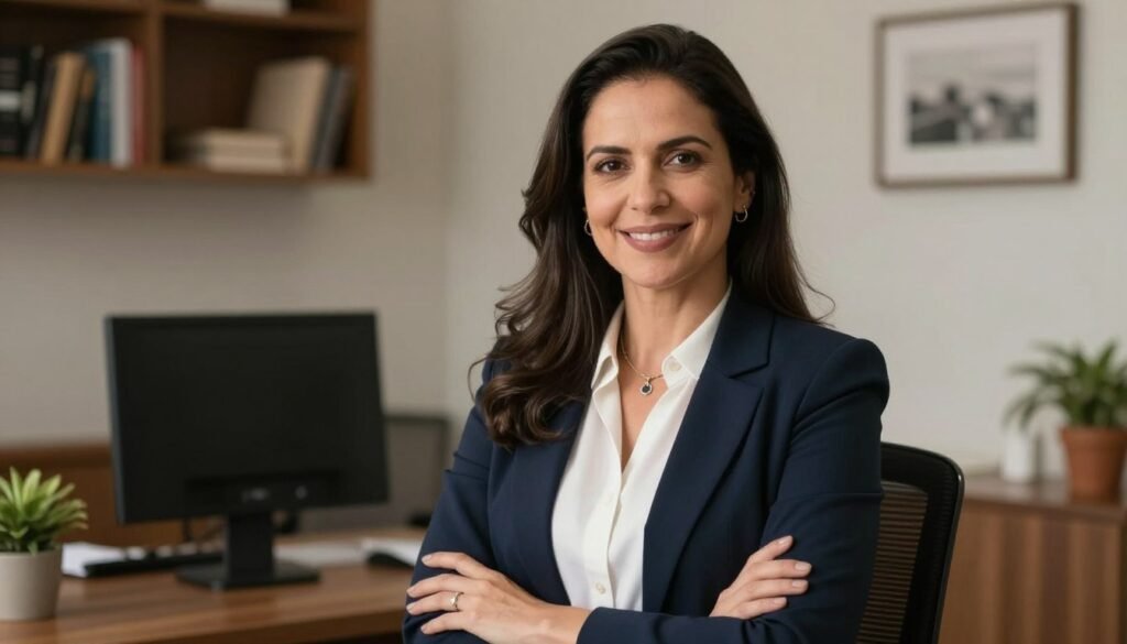 Retrato profissional da Dra. Helloyze Ferreira Ancelmo em seu consultório em Goiânia, transmitindo confiança, empatia e autoridade na área de saúde mental. Retrato profissional da Dra. Helloyze Ferreira Ancelmo em seu consultório em Goiânia, transmitindo confiança, empatia e autoridade na área de saúde mental.