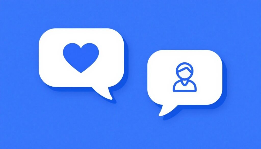 Uma ilustração moderna e minimalista em tons de azul e branco, mostrando dois ícones de balões de conversa conectados por um coração, simbolizando o diálogo sobre saúde mental e o agendamento de consultas online de forma simples e direta.